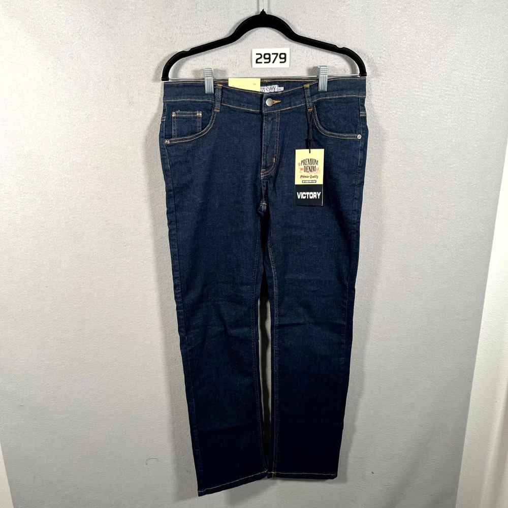 Victory Jeans Womens 34x28 Blue‎ Denim Cotton Stretch Dark Wash Straight Leg